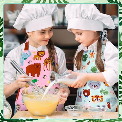 2 Pack Kids Apron, Cute Cooking Aprons, Waterproof Art Apron with Pockets, Toddler Painting Artist Apron Adjustable - color: Forest Animals, size: 45*62cm