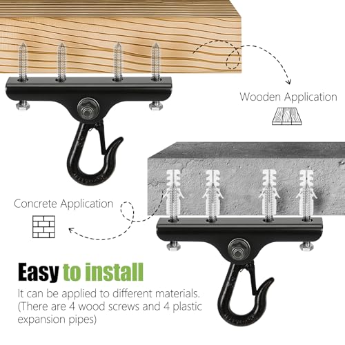 Heavy Punching Bag Hanger | Wall/Ceiling Mount Hook with 180° / 360° Rotation | Wood Beam Holder for Boxing, Weight Training, Aerial Yoga Swing & Hammock - size: 180° Swing with black hook
