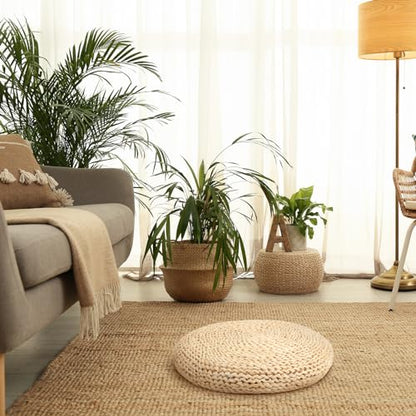 Barydat 6 Pcs Floor Cushions Round Large Pillow Seating Meditation Floor Pillow Boho Natural Woven Seat Cushion Japanese Tatami Cushion for Yoga Room Balcony Chair Pad, 15.75 Inch