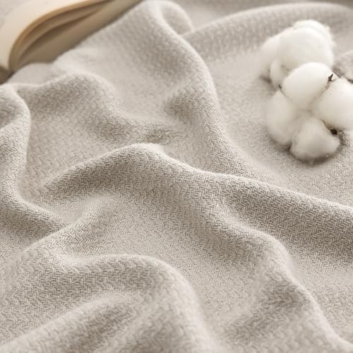 Bedsure GentleSoft 100% Cotton Blanket Full Size for Bed - Breathable and Lightweight, Soft Cozy Textured Herringbone Woven Blanket for Summer Spring, Linen Beige, 80x90 inches - color: 01 - Linen Beige, size: Full