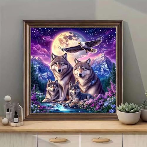 SHICERNHJ 5D Eagle Diamond Painting Kits for Adults,Animal Wolf Family Diamond Art Kits for Beginner,DIY Full Round Drill Diamond Dots with Gem Art Craft for Home Wall Decor 14 X 14inch - color: SH130