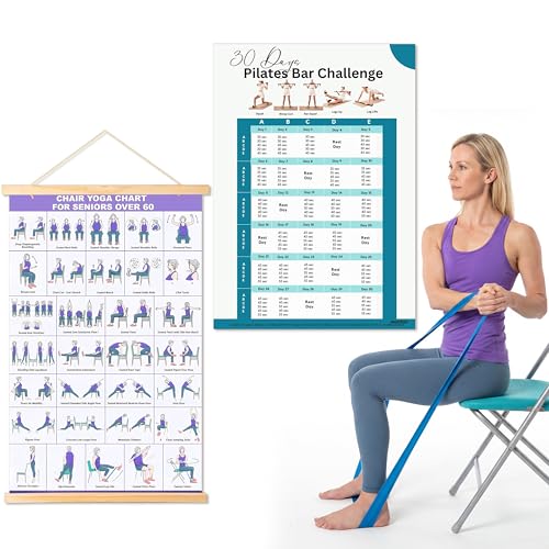 Yoga Poses Wall Posters - 31 Chair Exercise Workouts Fitness Chart for Home Gym, Yoga Illustrated and Action Stretching Work Out Guide Schedule Poster with Magnet Hanging Rod (23.6 X 15.7 In)