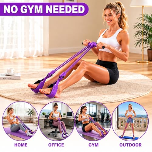 Pedal Resistance Bands with Handles, Separated 8-Tube Multifunction Exercise Bands, Yoga Tension Rope, Natural Rubber Elastic Equipment for Abdomen, Waist, Arm, Leg Stretching - color: Purple