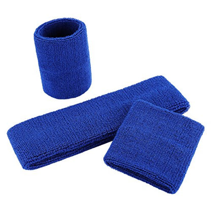 ONUPGO Sweatband Set Sports Headband Wristband Set Sweatbands Terry Cloth Wristband Wrist Sweatband Headbands Moisture Wicking Sweat Absorbing Head Band - color: Dark Blue