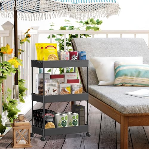 SPACEKEEPER 3 Tier Rolling Cart, Bathroom Cart Organizer with Wheels, Black - color: Black, size: 3 Tier