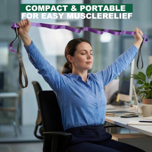 Acozycoo Stretching Strap with Loops for Leg Calf Back Physical Therapy | Non-Elastic Yoga Strap for Stretching,Stretch Band,Leg Lifter,Rehab,Knee,Hip,Pilates,Flexibility Training,Hamstring,Fascia - color: Purple