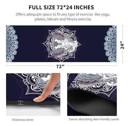 nuveti Yoga Mat Print Extra Thick TPE Non Slip Fitness Exercise Mat with Carrying Bag,72"x24" Extra Thick 6MM Exercise & Workout Mat for Yoga, Pilates Fitness and Floor Exercises - color: Elephant