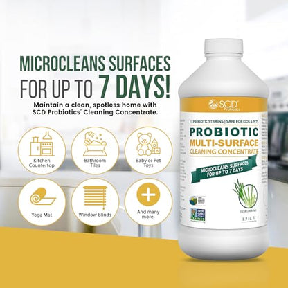 Probiotic Multi-Surface Cleaning Concentrate, Lemongrass – USDA Certified Biobased, Microcleans Surfaces for Up to 7 Days, Refill Bottle Makes 2 Gal Probiotic Spray Cleaner – 17 Fl Oz. - size: 16.9 Fl Oz (Pack of 1)