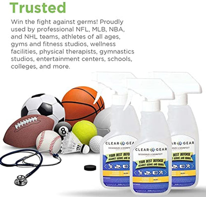 Clear Gear Disinfectant and Deodorizer For Sports Equipment, 32 Oz Bottle | Cleaner for Gyms and Fitness Centers, EPA-Registered, Hospital Grade, Mat Cleaner, Made in USA - size: 32 Fl Oz (Pack of 1)