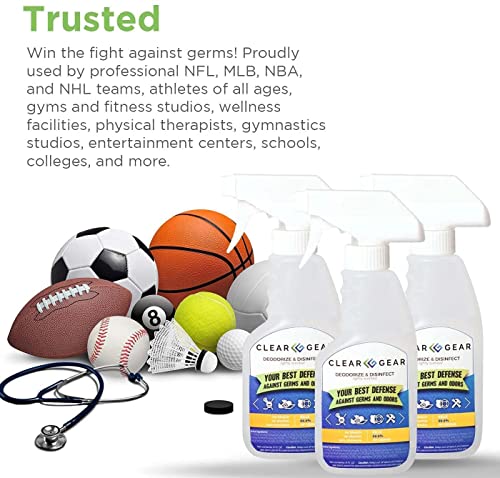 Clear Gear Disinfectant Cleaner, and Deodorizer For Sports Equipment, Gyms, and Fitness Centers - EPA-Registered, Hospital Grade, Made in USA - 2-Pack of 32 Oz Bottle Disinfecting Spray - size: 32 Fl Oz (Pack of 2)