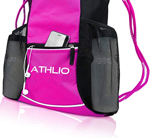 Soccerware Legendary Drawstring Gym Bag - Waterproof | For Sports & Workout Gear | XL Capacity | Heavy-Duty Sackpack Backpack - color: Pink