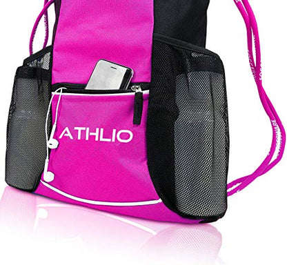 Soccerware Legendary Drawstring Gym Bag - Waterproof | For Sports & Workout Gear | XL Capacity | Heavy-Duty Sackpack Backpack - color: Pink