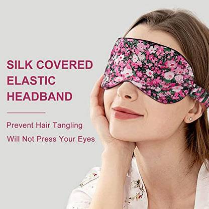OLESILK 100% Natural Mulberry Silk Sleep Eye Mask Block Out Light, Fashion Printed Eye Mask Blindfold for Women Men Full Night Sleeping, Chic Eye Cover Eyeshade, Pattern 3 - color: Pattern 2