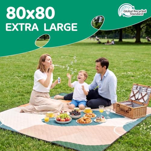 RYCHIC Waterproof Picnic Blanket Outdoor Camping Beach Mat Outside Rug Tent Floor Carpet Extra Large Foldable Sandproof Car Essential Roadtrip Rv Accessories Glamping Gear Must Haves Hiking Gift - color: Abstract Beige Green