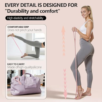 SHANPIN Figure 8 Resistance Band, Silicone Exercise Band with Non-Slip Grip, Full Body Toning for Yoga Pilates Physical Therapy Home Gym, for Women Men - color: Pink 15 LBS