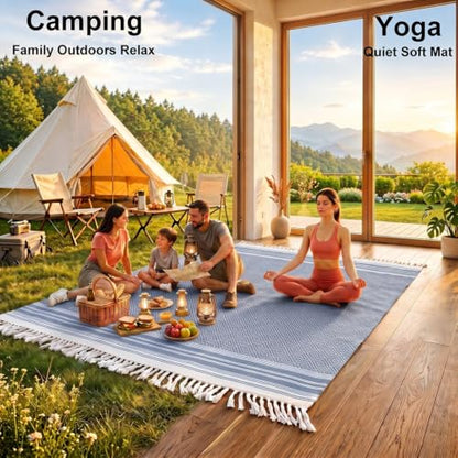 Yongoes Turkish Beach Towel Blanket Oversized 82x88 Blue Boho - color: Blue, size: Extra Large 82"x88"（208x224cm）
