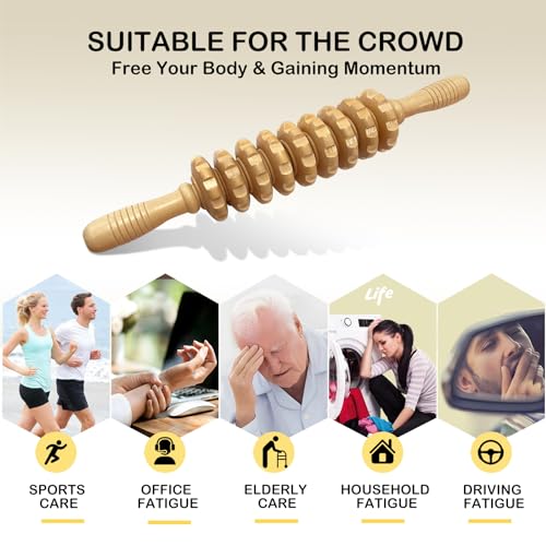 Manual Massager Wooden Handheld Roller Trigger Point Massager Stick for Fascia, Cellulite, Muscle & Abdomen, Body Therapy Massager, Muscle Belly Relief Tool, Natural Wood - color: Wood