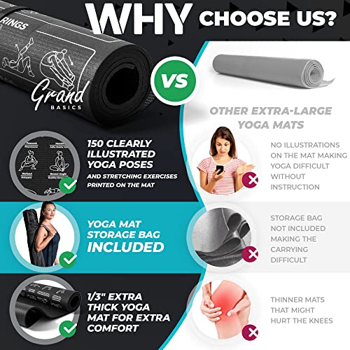 Extra-Large Instructional Yoga Mat with Poses Printed On It - 3X Bigger & 2X Wider than Regular Workout Mats - 150 Illustrated Yoga Poses and Stretches - Wide, Non-Slip, Barefoot Exercise Mat - color: 6' x 4' Black