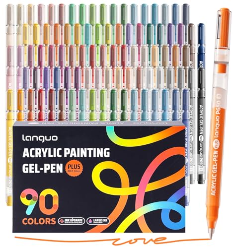 Acrylic Gel Pens, 90 Colored Pens for Black & White Paper, 1.0 mm Point | Colorful Pens for Coloring, Writing, Drawing, Journaling, Note Taking, Office, Home - color: Acrylic Pens-90PCS-Gift Set, style: Acrylic Pens