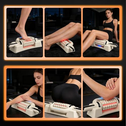 Electric Rolling Percussive Massager with Redlight | Handheld Massager for Lymphatic Drainage & Lymphedema, Muscle Recovery Roller, 6-Speed Foot Roller Massage Tool Relax Gift - color: Cream