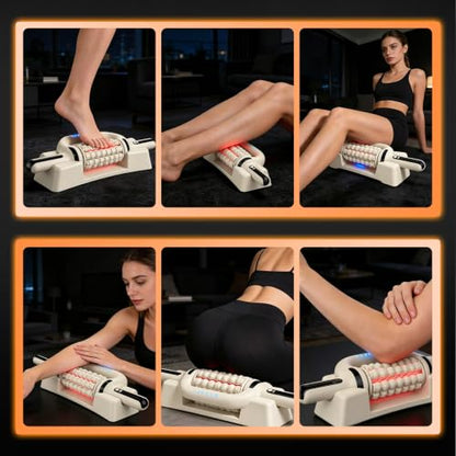Electric Rolling Percussive Massager with Redlight | Handheld Massager for Lymphatic Drainage & Lymphedema, Muscle Recovery Roller, 6-Speed Foot Roller Massage Tool Relax Gift - color: Cream