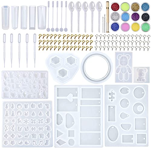 EuTengHao 229Pcs DIY Jewelry Casting Molds Tools Set More Than 120 Designs Contains 8 Silicone Jewelry Resin with 70 Designs,1 Earring Molds with 25 Designs,2 Necklace Bear Molds,3 Diamonds Mold