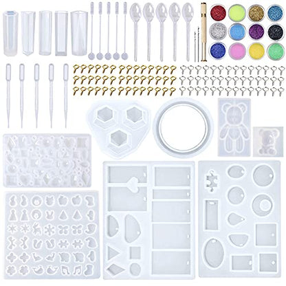EuTengHao 229Pcs DIY Jewelry Casting Molds Tools Set More Than 120 Designs Contains 8 Silicone Jewelry Resin with 70 Designs,1 Earring Molds with 25 Designs,2 Necklace Bear Molds,3 Diamonds Mold
