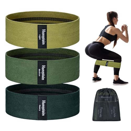 Resistance Bands for Working Out, 3 Levels Fabric Exercise Bands Set | Workout Bands Set for Women Men, Hip Legs Booty Bands for Home Fitness, Gym, Yoga, Pilates - color: Green
