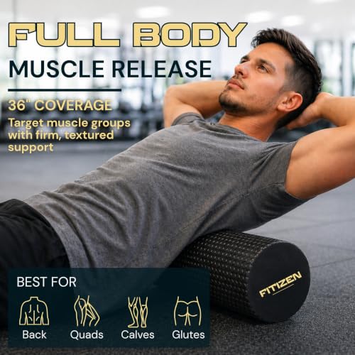 Foam Roller for Muscle Massage, Stiff Back Pain Relief, Physical Therapy, Deep Tissue, Exercise Equipment for Home Gym, Stress, Yoga, Pilates for the Fit Citizen (Black, XL 36 x 6 inches) - size: Extra Large 36 x 6 Inch
