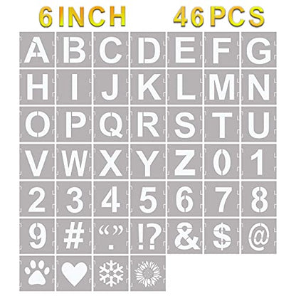46 Pcs Letter Stencils Symbol Numbers Craft Stencils, Reusable Alphabet Templates Interlocking Stencil Kit for Painting on Wood, Wall, Fabric, Rock, Sign(6 Inch) - size: 6 INCH