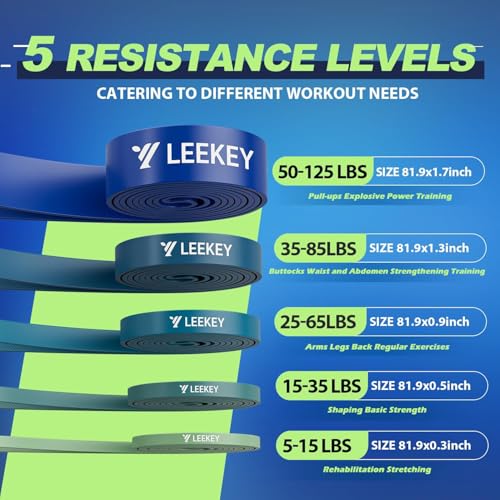 LEEKEY 5-Level Pull Up Assistance Bands Full-Body Training | Resistance Bands with Grip、Door Anchor Physical Therapy Home Gym Workouts Strength Bands for Senior/Adults - style: 5-125LBS BLUE