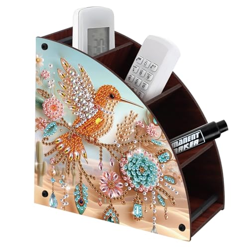 Diamond Art Painting Multi-Grid Storage Box DIY Wooden Double Sided Drill Tabletop Organizer Diamond Painting Kit for Adults Office Home Ornament - Hummingbird & Floral - color: Hummingbird