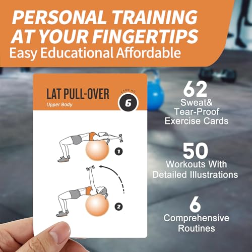Stability Ball Workout Cards, 62 Exercises Cards Deck Large Size 5" x 3.5" Fitness Cards for Women & Men, Beginner Fitness Guide to Training Exercises at Home or Gym - style: Stability Ball