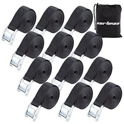 Cartman 1 in x 12 ft Lashing Straps, 12 Pack, 600 lb Break Strength, Black - color: Black, size: 12 PK