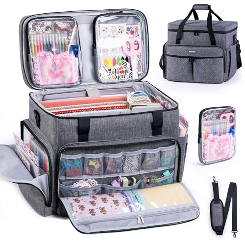 AMOIGEE Large Craft Bag - Scrapbook Storage, Craftsman Tool Tote Bag, Teacher Bags, Scrapbook Tote Bag, Art Supply Bag for Teachers, Large Sewing Machine Case - color: Grey - Black, size: W/No Wheels