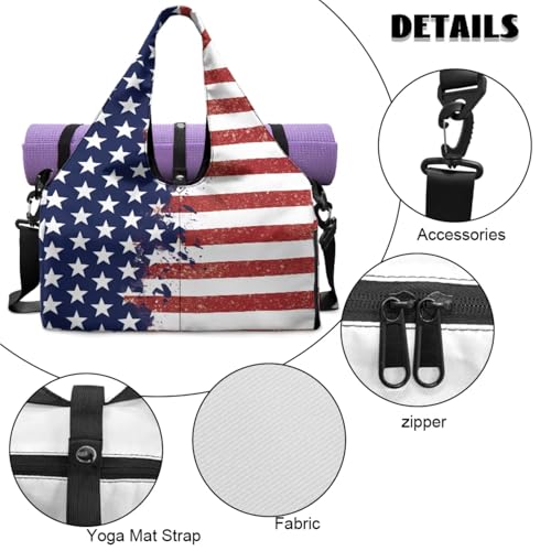 Yoga Gym Bag with Removable Adjustable Shoulder Strap, Shoe Compartment & Top Yoga Mat Holder 17.72x8.66x9.84in - color: American Creative Flag Print