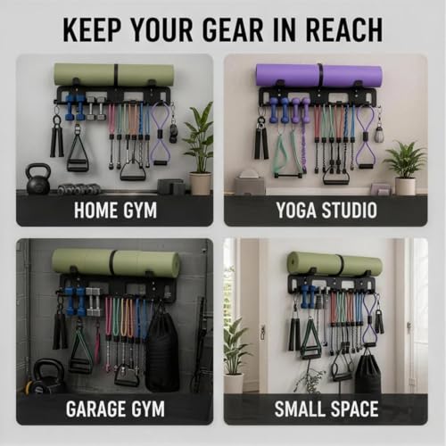 Wall Mount Yoga Mat Holder, Home Gym Storage Rack for Workout Equipment, Gym Organization Accessories