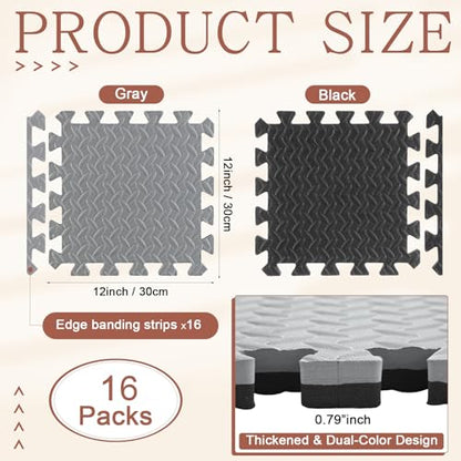 Breling 16 Pcs 0.79 in Thick Gym Flooring Mats, 12 x 12 Inch Interlocking Foam Puzzle Floor Tiles for Home Gym, Extra Thick High-Density EVA Squares Flooring Mats for Yoga Play Workout Garage Kitchen