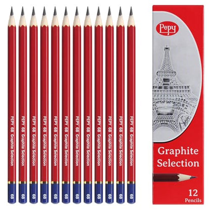 Pepy Graphite Professional Drawing Pencils - Set of 12 6B Pre-Sharpened Black Lead Pencils; Perfect for Drawing, Sketching and Shading, Graphic and Fine Art - style: Set of 12 - 6B