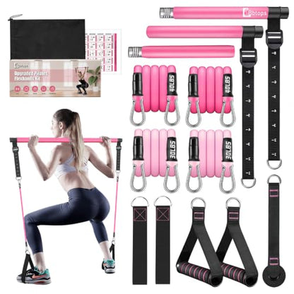 Bbtops Pilates Bar Kit with Resistance Bands,Pilates Bar with Stackable Bands Workout Equipment for Legs,Hip,Waist and Arm,Exercise Fitness Equipment for Women & Men Home Gym Yoga Pilates - color: Pink