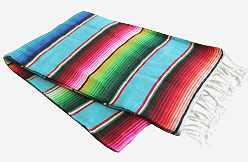 Del Mex Mexican Serape Blanket (X-Large, Turquoise) - color: Turquoise, size: X-Large