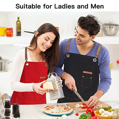 Genixart Chef Apron Men Women, Kitchen Aprons Cooking, BBQ - Black, 6 Pack | Box Packed, Cotton Canvas, Cafe, Bar, Workshop, Restaurant, Water & Oil Stain Resistant, Cross Back Adjustable, Large Pockets - color: Black, 6 Pack