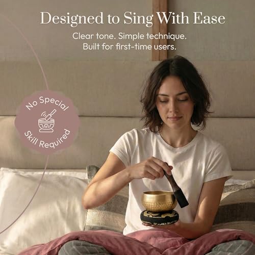 Silent Mind Tibetan Singing Bowl Set – Easy to Play & Beginner Friendly Meditation Bowl with Cushion & Mallet | Stress Relief & Mindfulness | Gift-Ready - color: Beaten Bronze, size: Without Case