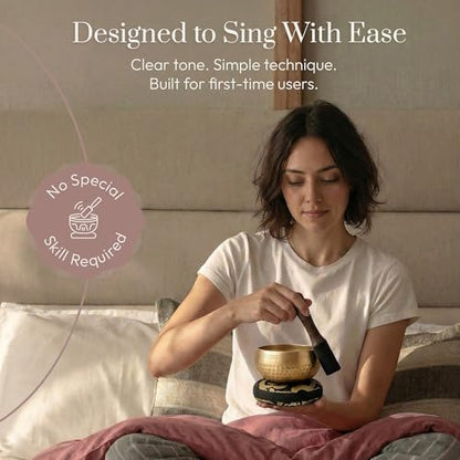 Silent Mind Tibetan Singing Bowl Set – Easy to Play & Beginner Friendly Meditation Bowl with Cushion & Mallet | Stress Relief & Mindfulness | Gift-Ready - color: Beaten Bronze, size: Without Case