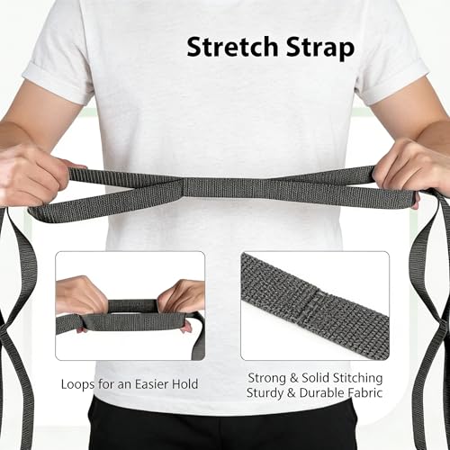 Stretching Strap Yoga Strap for Workout or Home, Exercise, Pilates and Gymnastics, 10 Loops Non-Elastic Stretch Bands with Aesthetic Packaging for Women & Men(Black)