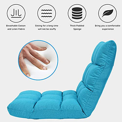 Giantex Adjustable Floor Gaming Sofa Chair 14-Position Cushioned Folding Lazy Recliner High Resilience Sponge, Breathable Cotton & Linen Fabric Sleeper Bed Couch Recliner - color: Peacock Blue