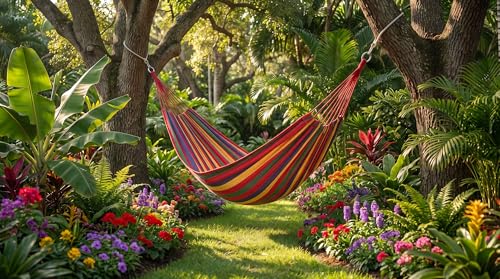 Canvas Hammock 108" Long X 59" Wide 2 Person Hammock 440 pounds Maximum Weight Applicable Scenes in Courtyard Autumn, Indoor Hanging Chairs, Beach Leisure (red Yellow, Twin) - color: Red Yellow, size: Twin