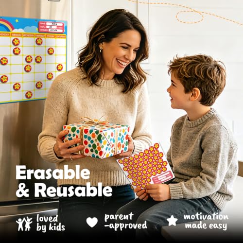 Magnetic Reward Chart for Kids, Customizable Dry Erase Weekly Chore Chart - size: 1 Kid-Stars