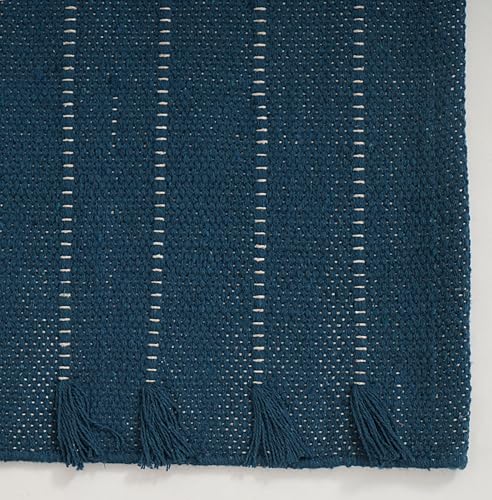 Indian Handmade 100% Organic Cotton Yoga Mat, Hand Woven Rug, Yoga Mat For Everyday Fitness at Home Comfortable Foldable Long Mat - color: Blue
