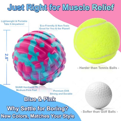 Deep Tissue Massage Ball for Exercise & Recovery - SGS Certification - Targets Back, Shoulder, Legs&Feet - Relieves Muscle Knots, Joint Pain&Tightness, Pressure Point Therapy- Myofascial Release Ball - color: Blue&pink, size: 2-Pack | 2.8-inch